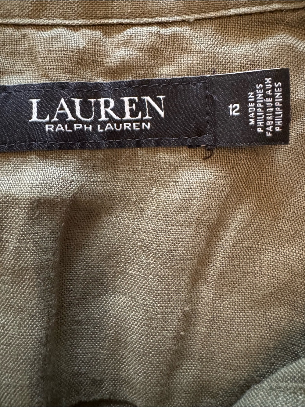 Ralph Lauren Olive Linen Tie-Waist Midi Shirt Dress - Picture 3 of 10